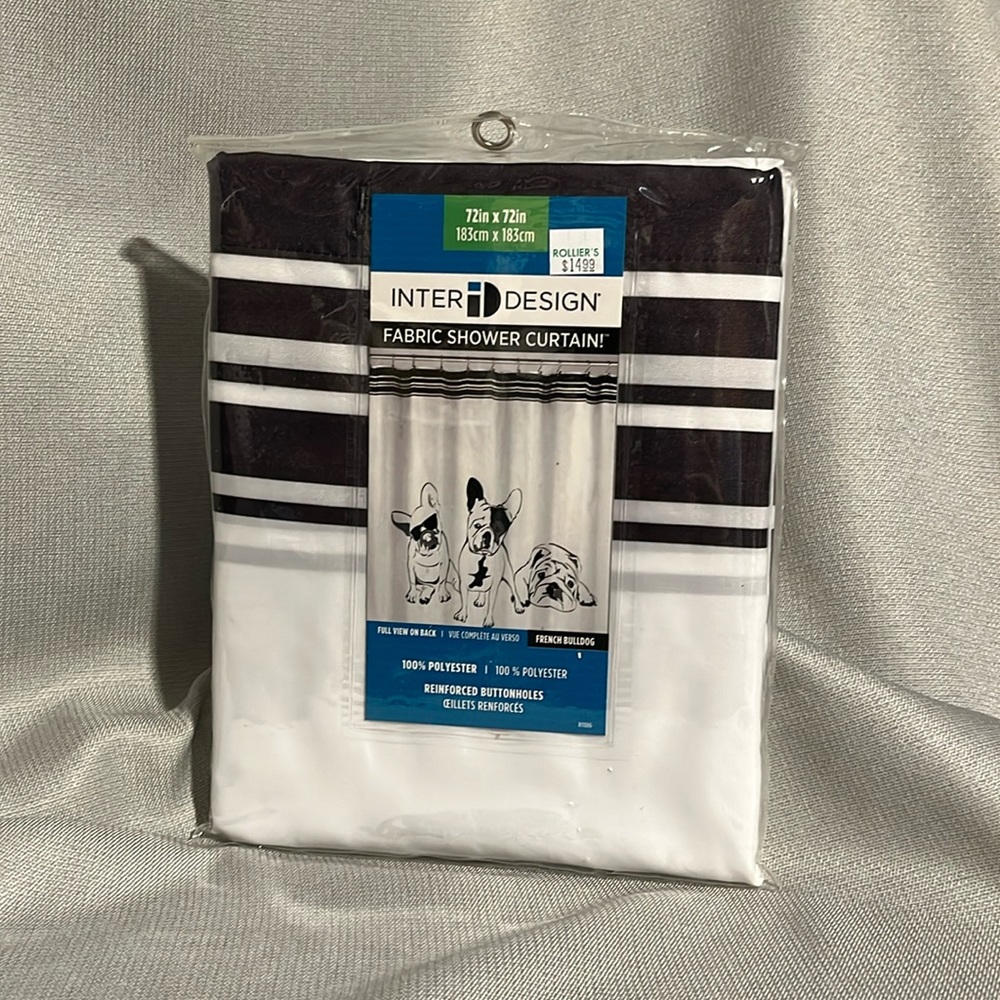 New In Package French Bulldog Fabric Shower Curtain 72”x72”